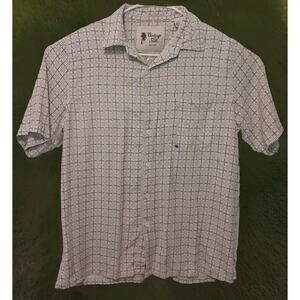 Vintage Silk Adult Mens L 100% Silk White Geometric Short Sleeve Button Up Shirt